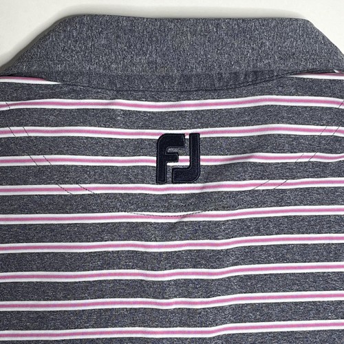 FootJoy FJ Polo Shirt Mens L Large Striped Short Sleeve Golf Performance Gray - Picture 5 of 11