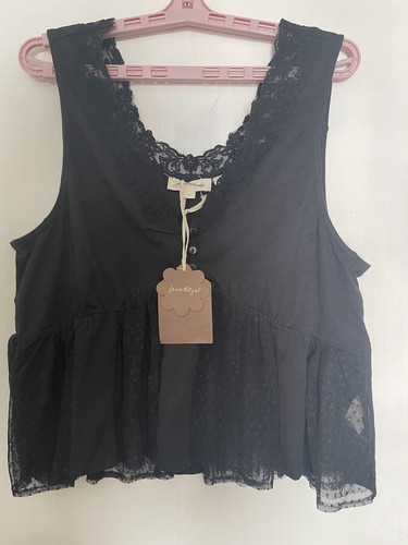 Camiseta sin mangas ANTROPOLOGIE x Forever That Girl Negro Encaje Babydoll, $110 - XL Nueva con etiquetas - Imagen 2 de 10