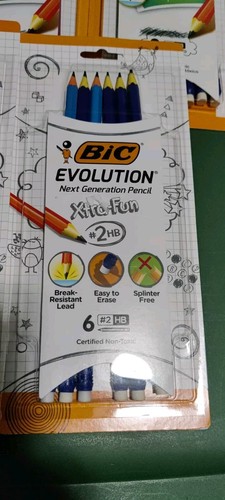 BIC Xtra Fun #2 Pencil 8 Pack Two Toned Colored-EVOLUTION 6 PACK NEW MIXED LOT - Picture 2 of 3
