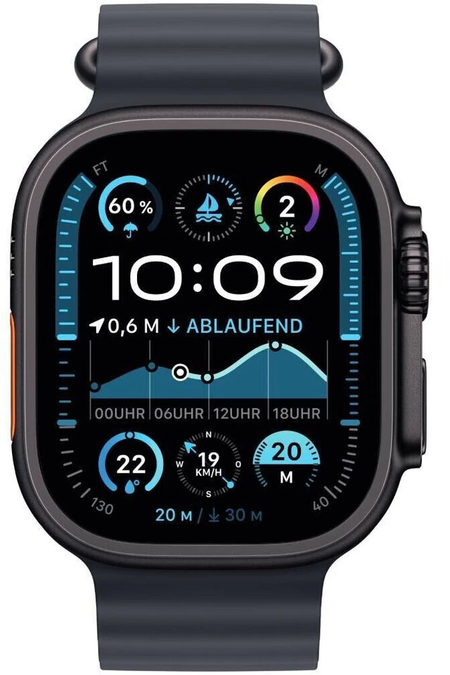 Apple Watch Ultra 2 2024 Titan Schwarz 49mm Ocean Armband Schwarz MX4P3 - Bild 2 von 2