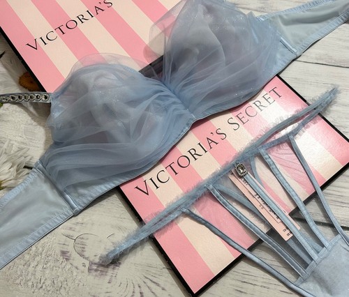 Victoria's Secret Dream Angels Twinkle Cameo Strap Glitter Tulle Bra Thong Set - Picture 5 of 5