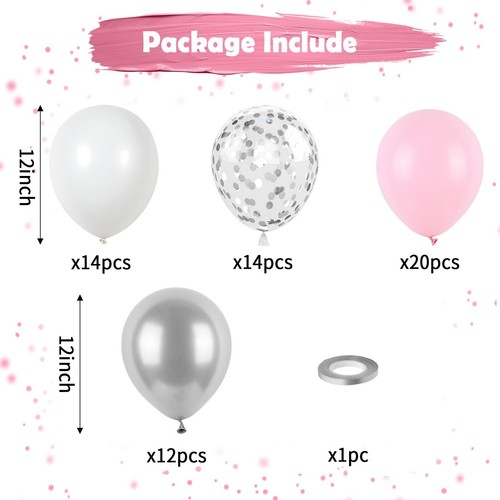 Pink and Silver Balloons Pastel Pink White Balloons Metallic Silver Balloons ... - Picture 2 of 7