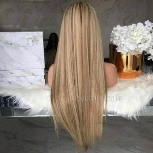 Damen Lang Perücken Ombre Blonde Langhaarperücke gerade wie Echthaar Perücke DE - Bild 9 von 12