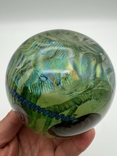 Kog Kokomo Dichroic Art Glass Ocean Fossil Sea Life Paperweight 3.5” RARE Signed - Picture 11 of 13