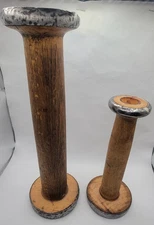 2 Antique Wooden Industrial Textile Bobbins/Spools Decor Rustic Farmhouse Craft