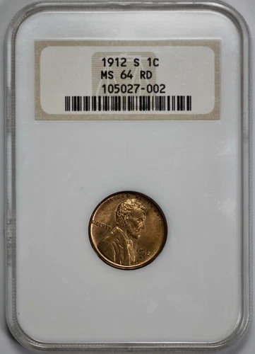 1912-S Lincoln Cent 1c NGC MS 64 RD Fatty Holder Red Wheat Penny