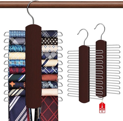 2 Pack Tie Rack for Closet, Premium Wooden Necktie 2 PACK, Red-2  - Picture 1 of 7