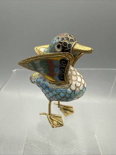 Vintage Cloisonne Duck Goose Bird Figurine Miniature 1.75" Tall Figure