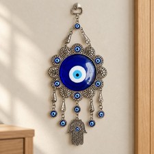 Turkish Blue Glass Evil Eye Hamsa Hand Wall Hanging Amulet Home Decor