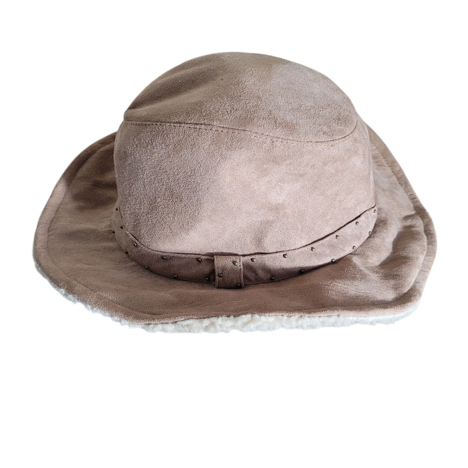 Scala Pronto 人造麂皮绒剪绒内衬牛仔帽棕色白色户外休闲 — 第 3/4 张图片