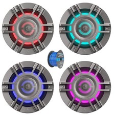 4x Infinity 8" 500W Max 3-Way Boat RGB LED Titanium Speakers W/Wire