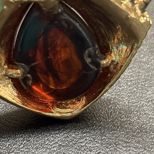 Trifari Collar V Choker Modernist Gold Tone Necklace Amber Color Teardrop Stone - Picture 14 of 20