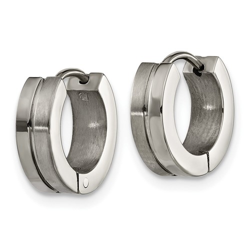 Titanium Brushed and Polished 4mm Huggie Hoop Earrings 2.07gm L-12.5 mm, W-13 mm - Picture 2 of 3
