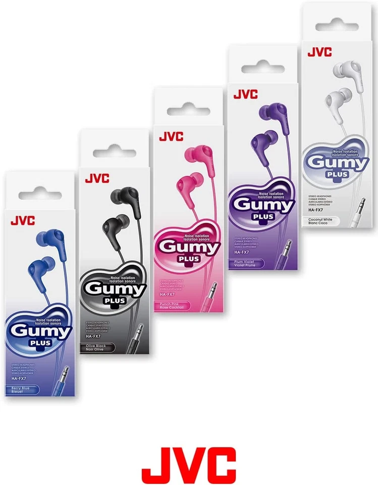 JVC HAFX7 GUMY IN EAR HEADPHONES W/SPARE BUDS - BLUE VIOLET PINK WHITE - HA-FX7 - Image 3 of 4