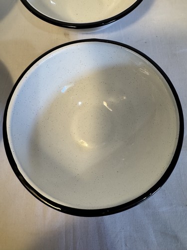 Set of 4 Vintage French Enamel round Bowls with black trim edge retro look mint - Picture 6 of 11
