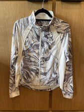 Athleta Run With It Jacket Women s Sz M Sumi Marble Light Blue Full Zip Pockets