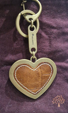 Mulberry Tan Leather & Metal Heart Key Ring Bag Charm. New with Branded Pouch.