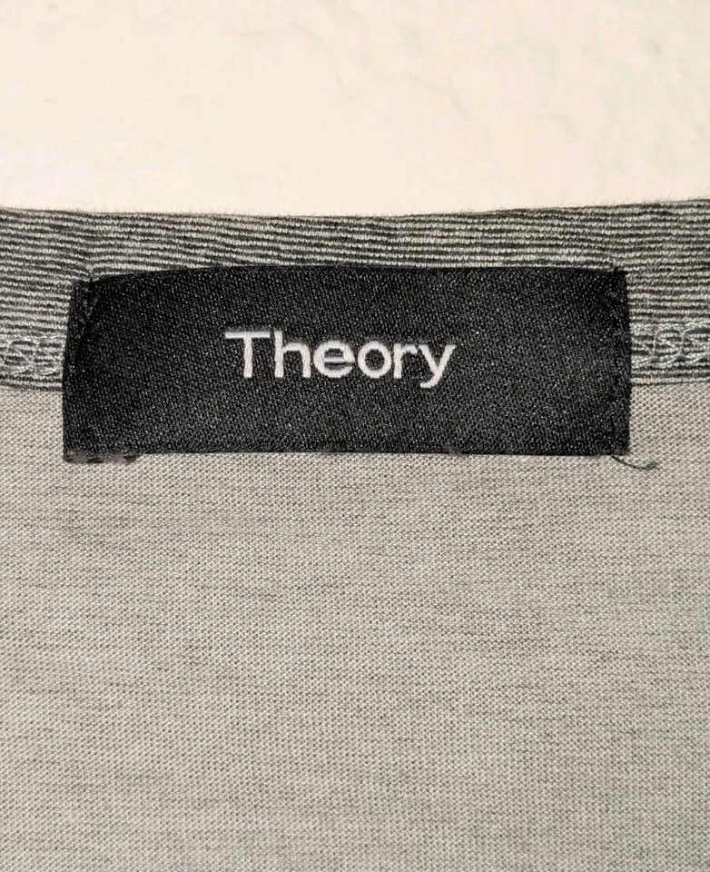 Theory Gaskell H Kornati Henley Mens Pima Cotton SS Gray Microstripe Button Up L - Image 4 of 4