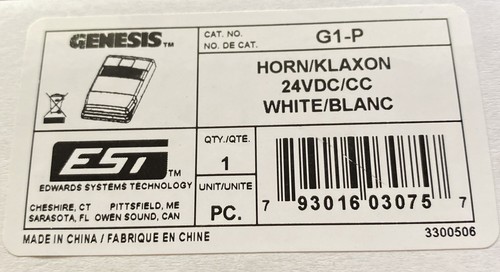 Edwards G1-P GENESIS Steady Mini-Horn - White 24VDC 11mA 85dBA Fire Alarm - Picture 2 of 4
