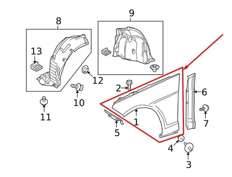 2010-2016 Mercedes-Benz E350 Sport 4Matic Front Right Fender Panel 212-880-12-18 - Image 3 of 4