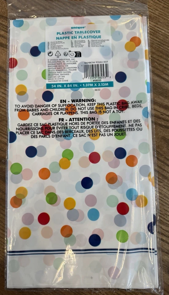1 Party Tablecover/Tablecloth 54 in x 84 in White w/Polka Dots - A0140 - Image 2 of 2