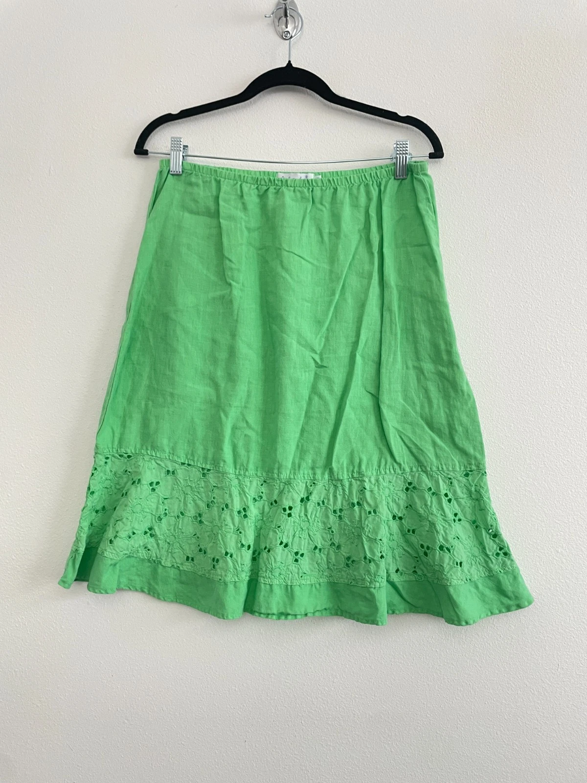 Fresh Produce Skirt Women S Linen Green A Line Knee Length Eyelet Trim Coastal