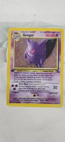 Pokemon TCG Fossil 1st Edition Gengar Holo Rare 5/62 WOTC Vintage LP