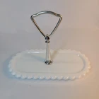 Vintage Milk Glass Tray Scalloped Edge with Center Metal Handle