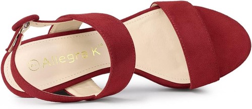 Allegra K Women's Slingback Platform Heels Chunky High Heel Sandals 8.5, Red - Picture 4 of 6