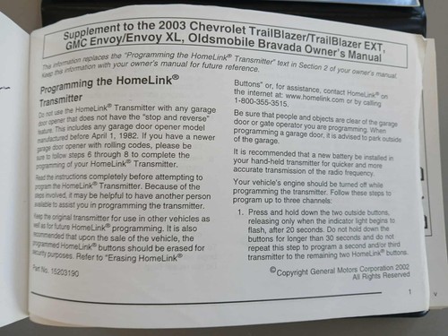 2003 CHEVROLET CHEVY TRAILBLAZER OWNERS OPERATORS MANUAL W/ COVER - Picture 5 of 5