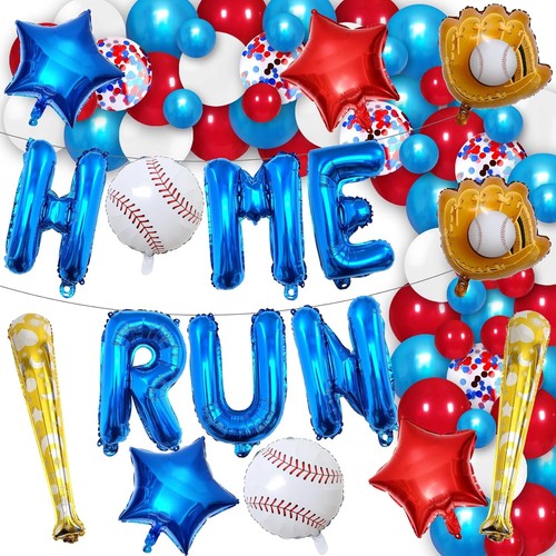 Home Run Balloons Baseball Decorations Birthday Banner Red, Blue  - Picture 1 of 8
