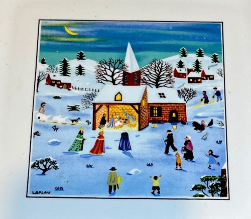 Villeroy + Boch Naif Christmas Square Cake Plate 8” Winter Village Scene *MINT++ - Picture 2 of 7