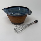 Blue Swirl Studio Art Pottery Batter mixing Bowl & Whisk, Artist Signed