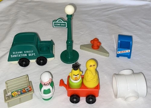 Vintage Fisher Price Little People Sesame Street Lot Big Bird Truck Mailbox Cart