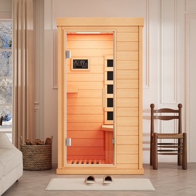 Compact 1 Person Indoor Infrared Sauna Wooden Home Spa Spa Room with Bluetooth