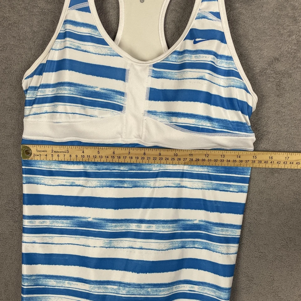 Camiseta sin mangas Nike Dri Fit para mujer grande azul blanco a rayas sujetador incorporado atlético Foto 4 de 4