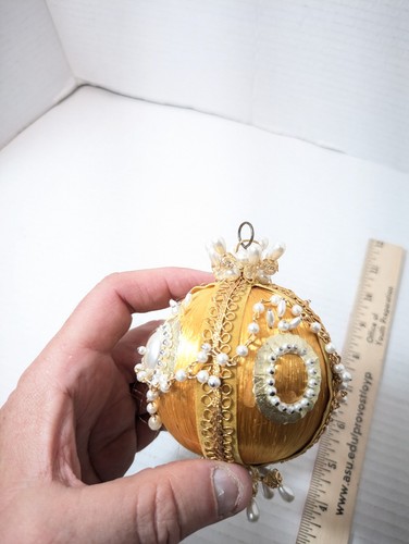 Christmas Ornament Vintage 1960's Satin Velvet Beaded Push Pin Mid Century - Picture 3 of 11