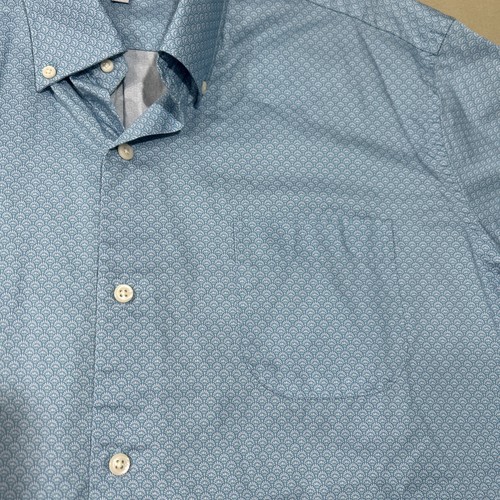 Peter Millar Shirt Mens XL Button Blue Short Sleeve Cotton Geometric Classic - Picture 3 of 12