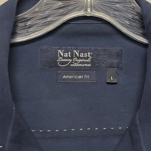 Nat Nast Luxus Herren Retro Charlie Sheen Blau Khaki Seide Hemd Größe L - Bild 5 von 12