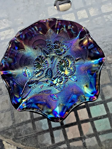 IMPERIAL ELECTRIC RADIUM  PURPLE 9" RUFFLED PANSY BOWL-STUNNING