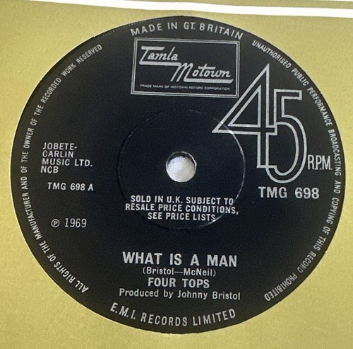 Four Tops ~ What Is A Man 7” Tamla Motown Vinyl Record EX / VG+ - Imagen 3 de 6