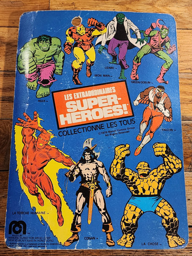 VINTAGE MEGO HUMAN TORCH 8" ACTION FIGURE LES EXTRAORDINARIES 1979 FRENCH CARD - Picture 2 of 20