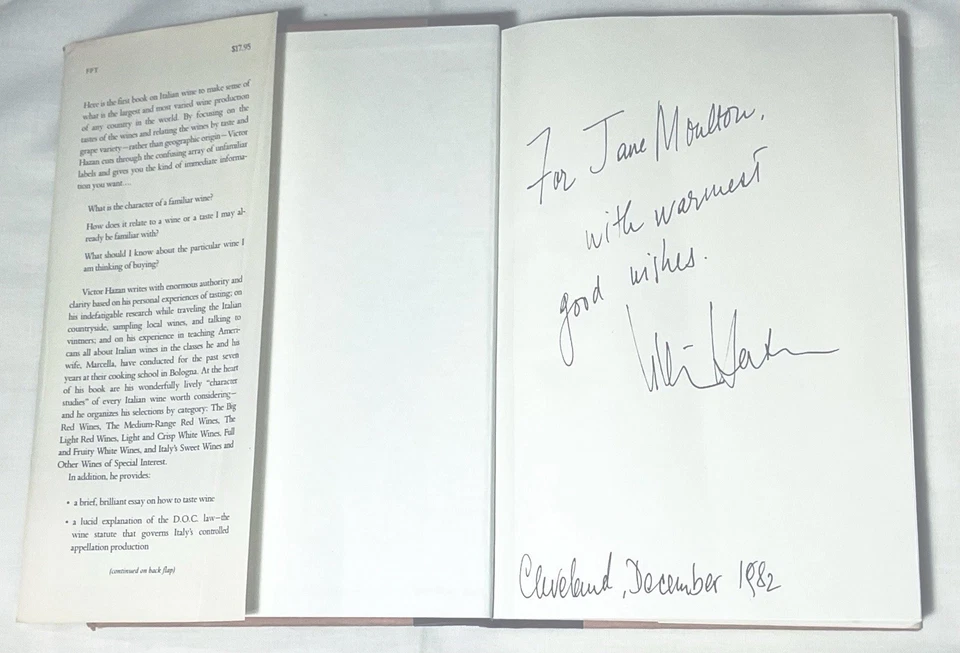 Italian Wine Book Victor Hazan(Marcella) Signed Inscribed 1st Ed 1982 Vintage - Image 2 of 4