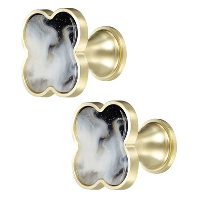 2Pcs Drawer Knobs, Zinc Alloy Decorative Four-Leaf Pull Handles, Pearl Gray