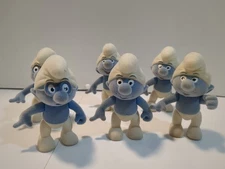 Lot Of 6 Vintage Flocked/Felt Smurf figure With Moveable Arms And Legs