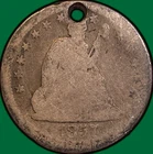 1857 Seated Liberty Quarter Good G Coin, Holed #36000
