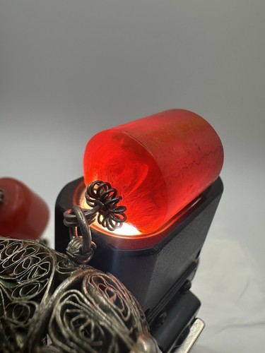 Collana Vintage Enorme Ciliegia Rosso Ambra Bachelite Perline Argento Filigrana 129g RARA LEGGI - Foto 2 di 21