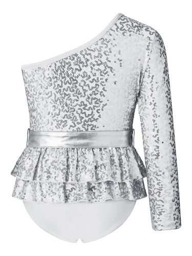 Costume tutina balletto paillettes obliqua danza body lucida bambina ragazza - Foto 33 di 48