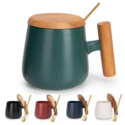 Ceramic Coffee Mug, Tea Cup for Office and Home, 14 Oz Coffee Cup with Lid an... - Picture 2 of 6