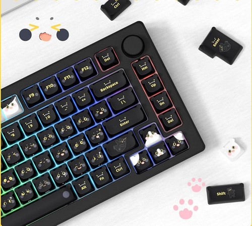 Womier 140-Key Cute Kitty Keycaps Set PBT Mao Profile for Mechanical KB - Picture 2 of 4
